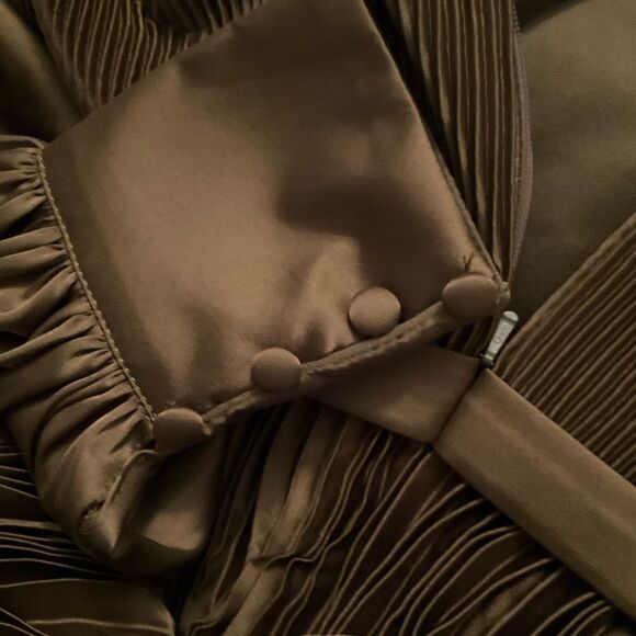 MAC DUGGAL 49718 Womens Olive Long Sleeve High Neck Heat Pleated Dress Flaws - Picture 13 of 14